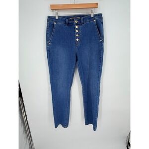Michael Kors Selma Straight Jeans 12 Blue Button Fly Gold Hardware Quiet Luxury